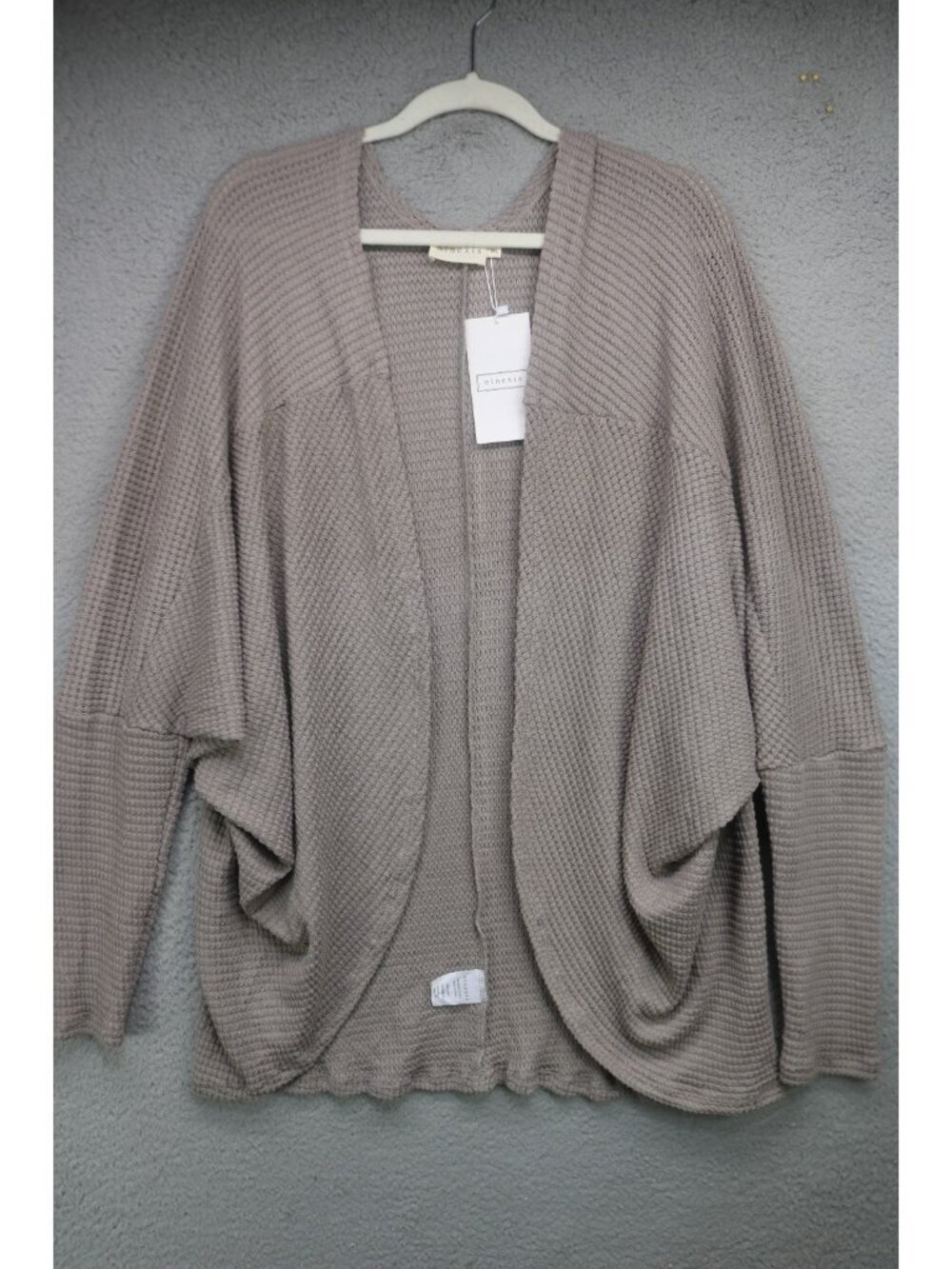 Ninexis Taupe Waffle Knit Round Hem Cardigan-Size M/L-NWT-Lagenlook-BOHO